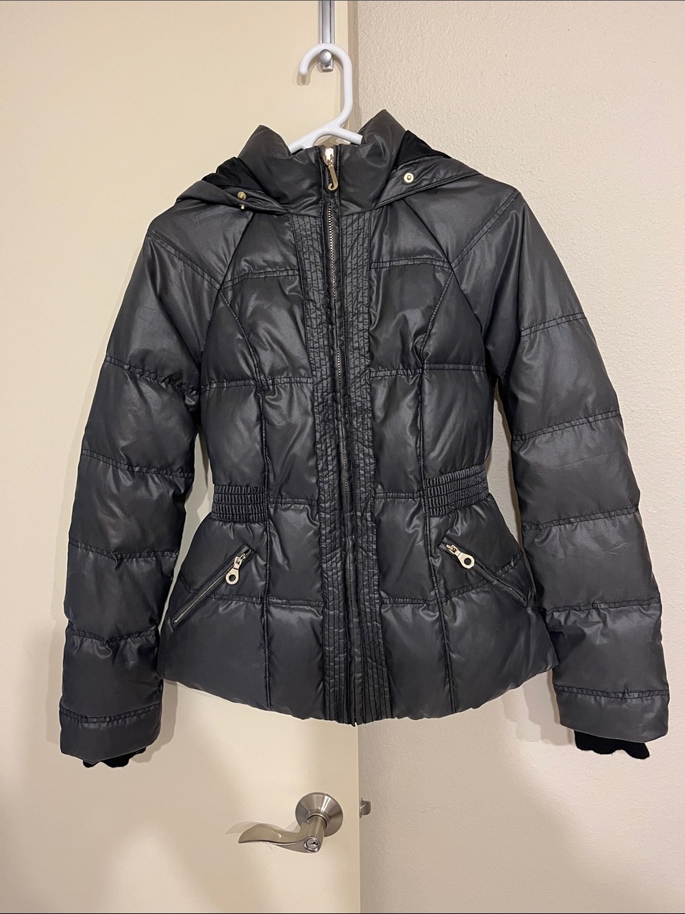 Juicy Couture Black Quilted Hooded Puffer Jacket